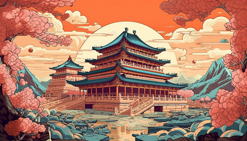中国古代西安唯美古建筑高塔宣传插画海报,插画/手绘图,插画/手绘图库,插画/手绘图下载,插画/手绘
